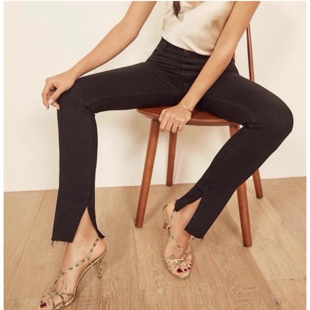 REFORMATION‎ Sz 25 Riley Jeans Black Raw Hem High Rise Skinny